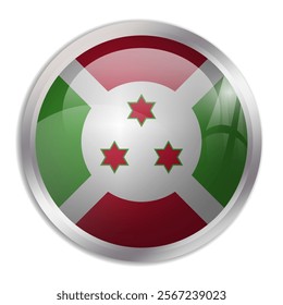 Burundi flag - glossy circle button displays a colorful flag representing a country cultural identity and heritage. The essence of national pride and unity.