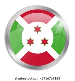 Burundi flag - glossy circle button in metal frame displays a colorful flag of a country cultural identity and heritage. The essence of national pride and unity.