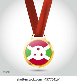 Burundi  Flag in gold Medal. Vector Illustration. RIO Olympic Game gold Medal. Vector Illustration