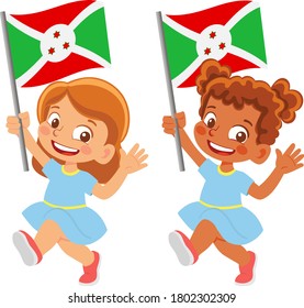 Burundi flag in hand. Children holding flag. National flag of Burundi vector