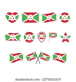 Burundi flag icon set vector isolated on a white background. Burundi Flag graphic design element. Flag of Burundi symbols collection. Set of Burundi flag icons in flat style