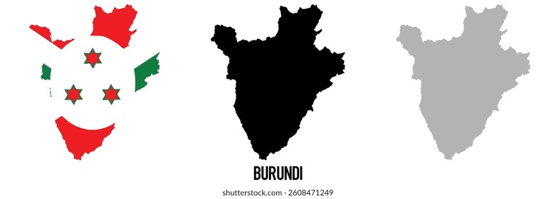 Burundi flag and map shape black and gray color. EPS.file.