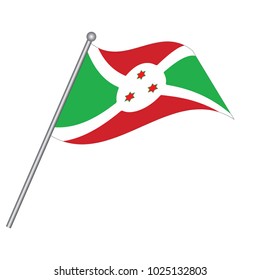 Burundi Flag with Metal Pole. Vector illustration.