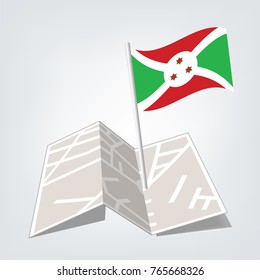 Burundi Flag with Metal Pole. Vector illustration,map and check in