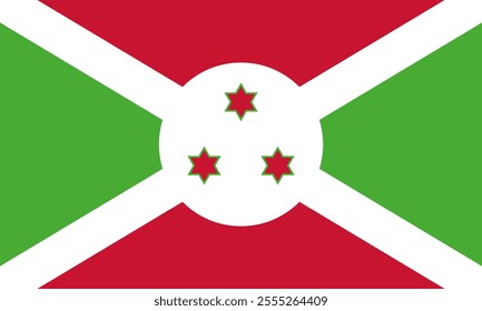 Burundi flag in official colors, dimensions and aspect ratio. Vector flag symbolizing national pride, identity, heritage, patriotism and authority