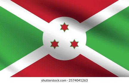 Burundi flag official colors and proportion digital vector illustration. Pleated flag.