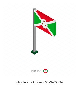 Burundi Flag on Flagpole in Isometric dimension. Isometric blue background. Vector illustration.