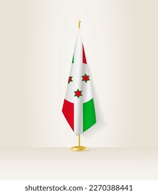 Burundi flag on a flag stand. Vector illustration.