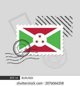 Burundi flag postage stamp. Isolated vector illustration on grey post stamp background and specify is vector eps10.