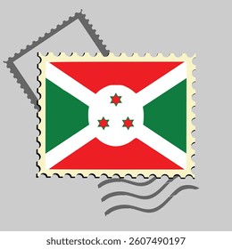 Burundi flag postage stamp. Isolated vector illustration on grey post stamp background