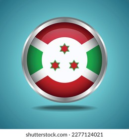 La bandera de Burundi. Redondo brillante. Marco plateado. Aislado en el fondo del degradado de color