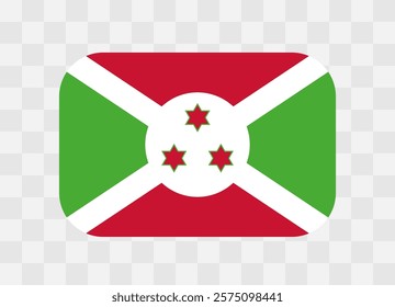 Burundi flag - rounded rectangle colorful flag representing a country cultural identity and heritage. The essence of national pride and unity. Vector flag on transparent background.