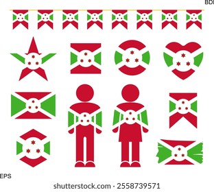 Burundi flag set. Isolated Burundi flag on white background