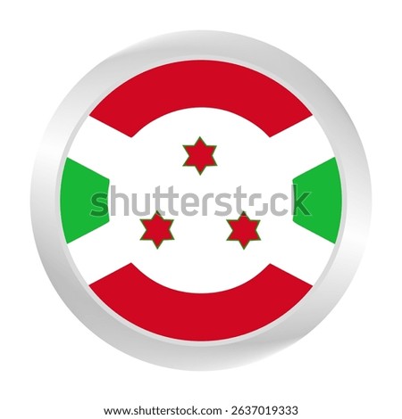 The Burundi flag.  Silver frame. Circle flag icon logo. Round glossy. Flag icon. Standard color. Digital illustration. 