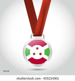 Burundi Flag in Silver Medal. Vector Illustration. RIO Olympic Game silver Medal. Vector Illustration