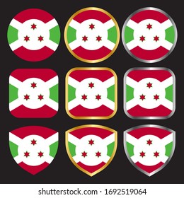 burundi flag vector icon set with gold and silver border