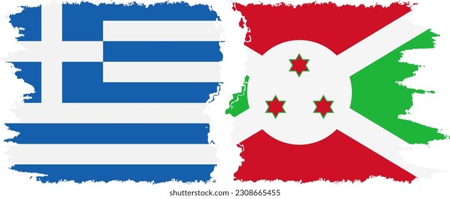 Burundi and Greece grunge flags connection, vector