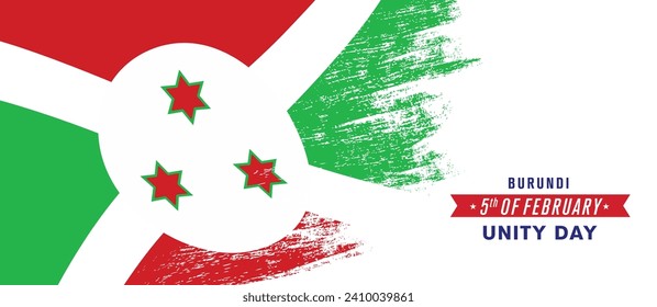 Burundi happy unity day greeting card, banner vector illustration. Burundian national holiday 5th of February design element with distressed flag