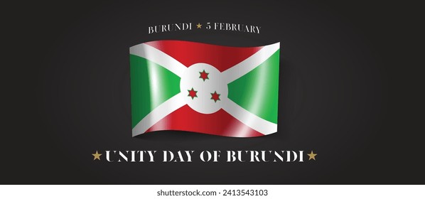 Burundi happy unity day greeting card, banner with template text vector illustration. Burundian memorial holiday 5th of February design element with flag with stripes