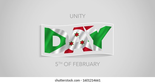 Burundi happy unity day vector banner, greeting card. Wavy flag in nonstandard design for 5th of February national holiday 