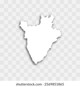 Burundi high detailed vector representation of country silhouette. White color on transparent background with dropped shadow. For educational, decorative, or informational use.