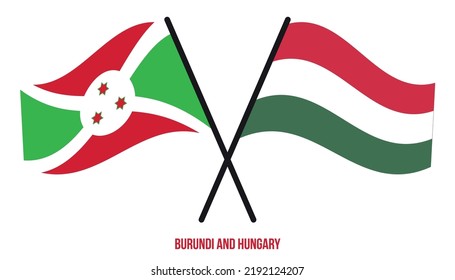 Burundi and Hungary Flags Crossed And Waving Flat Style. Official Proportion. Correct Colors.