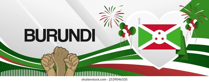 Burundi independence day festive banner. Vibrant modern templates for holiday celebration, greeting card, billboard, and sport event backdrops. July 1st. Happy national day of Burundi