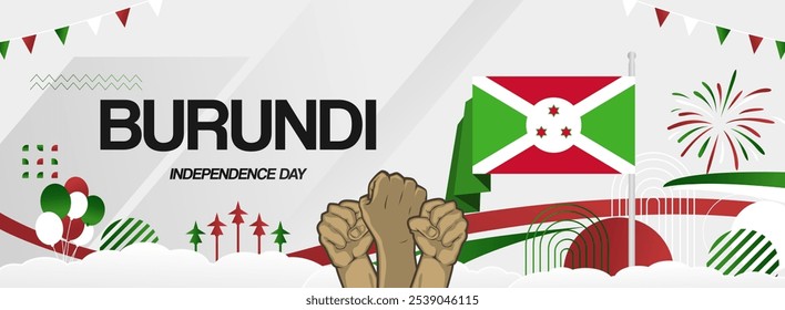 Burundi independence day festive banner. Vibrant modern templates for holiday celebration, greeting card, billboard, and sport event backdrops. July 1st. Happy national day of Burundi