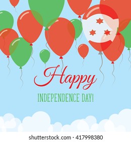 Burundi Independence Day Flat Patriotic Card. Happy National Day Burundi Vector Patriotic card. Flying Rubber Balloons in Colors of the Burundian Flag.