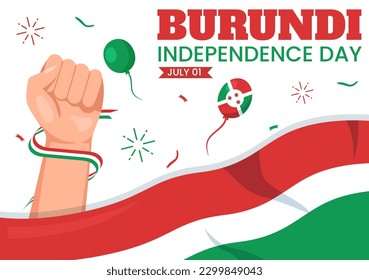 Burundi Independence Day on 1 July Vector Illustration with Flag Ribbon in National Holiday Flat Cartoon Hand Drawn Landing Page Templates