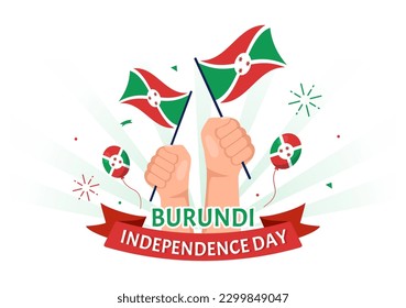 Burundi Independence Day on 1 July Vector Illustration with Flag Ribbon in National Holiday Flat Cartoon Hand Drawn Landing Page Templates