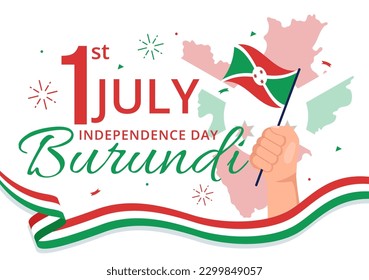 Día de la Independencia de Burundi, 1 de julio Ilustración vectorial con cinta de bandera en plancha de caricatura de festividad nacional dibujada con plantillas de página de aterrizaje