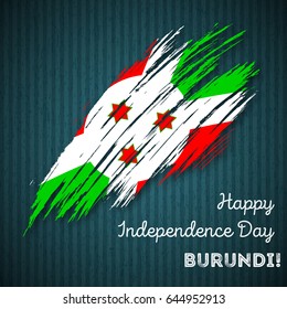 Burundi Independence Day Patriotic Design. Expressive Brush Stroke in National Flag Colors on dark striped background. Happy Independence Day Burundi Vector Greeting Card.