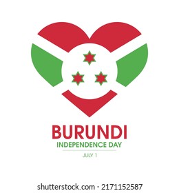Burundi Independence Day vector. Flag of Burundi in heart shape icon vector isolated on a white background. Burundi flag heart design element. July 1. Important day