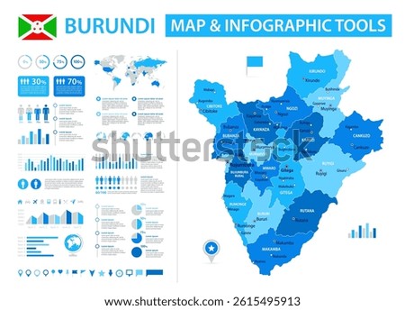 Burundi Infographic Map with Data Visualization Elements - Vector Map of Burundi