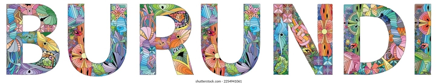Burundi is a landlocked country in the Great Rift Valley at the junction between the African Great Lakes region and East Africa. Hand-painted art design.