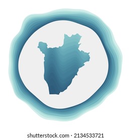 Burundi logo. Badge of the country. Layered circular sign around Burundi border shape. Radiant vector illustration.