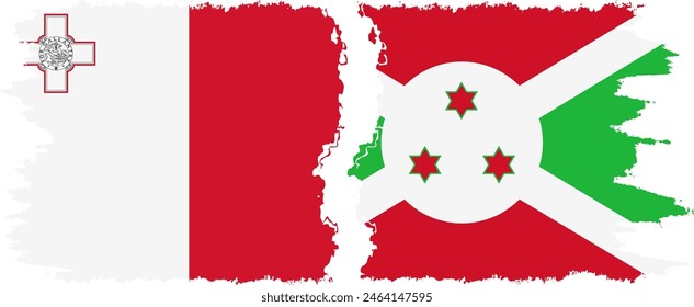 Burundi and Malta grunge flags connection, vector