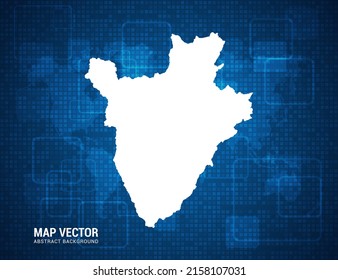Mapa burundés con textura abstracta de tablero de píxeles con tecnología de fondo azul.