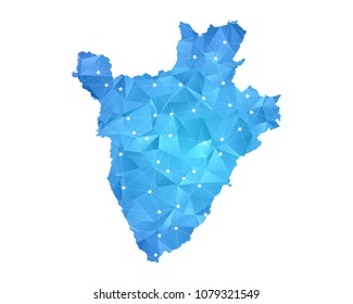 Burundi Map - Abstract geometric rumpled triangular low poly style gradient graphic on white background , line dots polygonal design for your . Vector illustration eps 10.