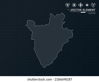 Burundi map of black digital frame HUD, GUI, UI interface technology radar vector.