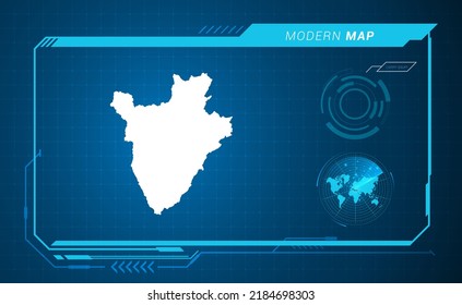 Burundi map of blue digital frame HUD, GUI, UI interface technology radar vector.