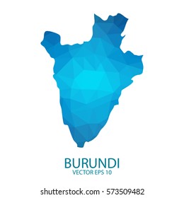 Burundi map - blue geometric rumpled triangular low poly style gradient graphic background , polygonal design for your . Vector illustration eps 10.