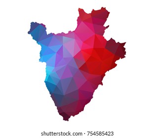 burundi map. Blue and Red polygonal shape vector illustration on white background. Vector illustration eps 10.