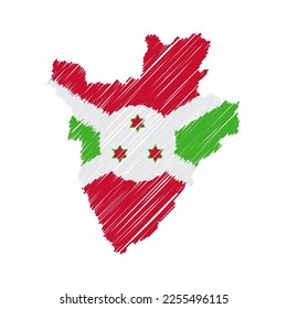 Burundi Karte Farbe handgezeichnet Skizze. Vektorgrafik-Flag, Schreib-Karte. Landkarte für Infografiken, Broschüren und Präsentationen einzeln auf weißem Hintergrund. Vektorgrafik.