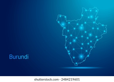 Burundi map - concept of communication technology, graphic of low poly.