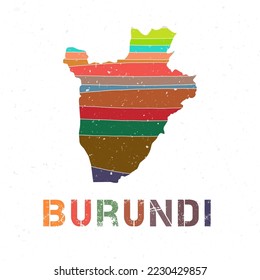 Burundi map design. Shape of the country with beautiful geometric waves and grunge texture. Radiant vector illustration.