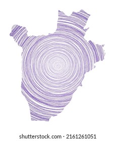 Mapa de Burundi lleno de círculos concéntricos. Esbozar círculos de estilo en forma del país. Ilustración vectorial.