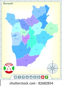 Burundi Map with Flag Buttons and Assistance & Activates Icons Original Illustration