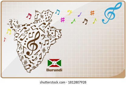 Bandera del mapa de Burundi hecha de notas musicales.